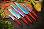 Kitchen Knife Set Kit | Red Handle & Black Magnetic Rack